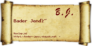 Bader Jenő névjegykártya